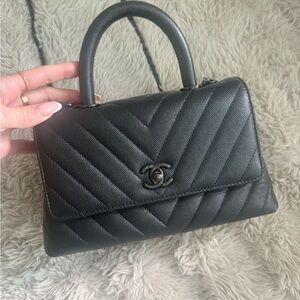 CHANEL Black Quilted Top Handle Satchel with CC Logo